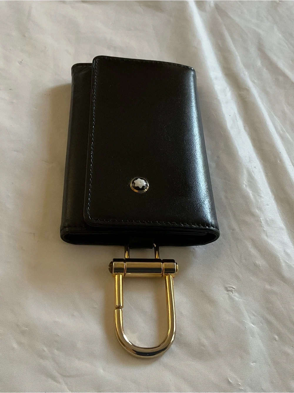 MONTBLANC Black Smooth Leather Tri-fold Key Case/ Wallet- Swiss Made